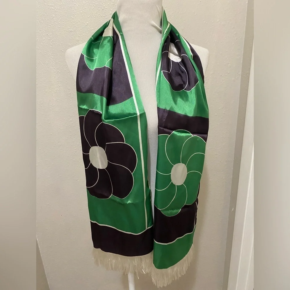 Vintage Geometric Floral with Fringe Silk Scarf/Wrap - Excellent Condition - Picture 3 of 5